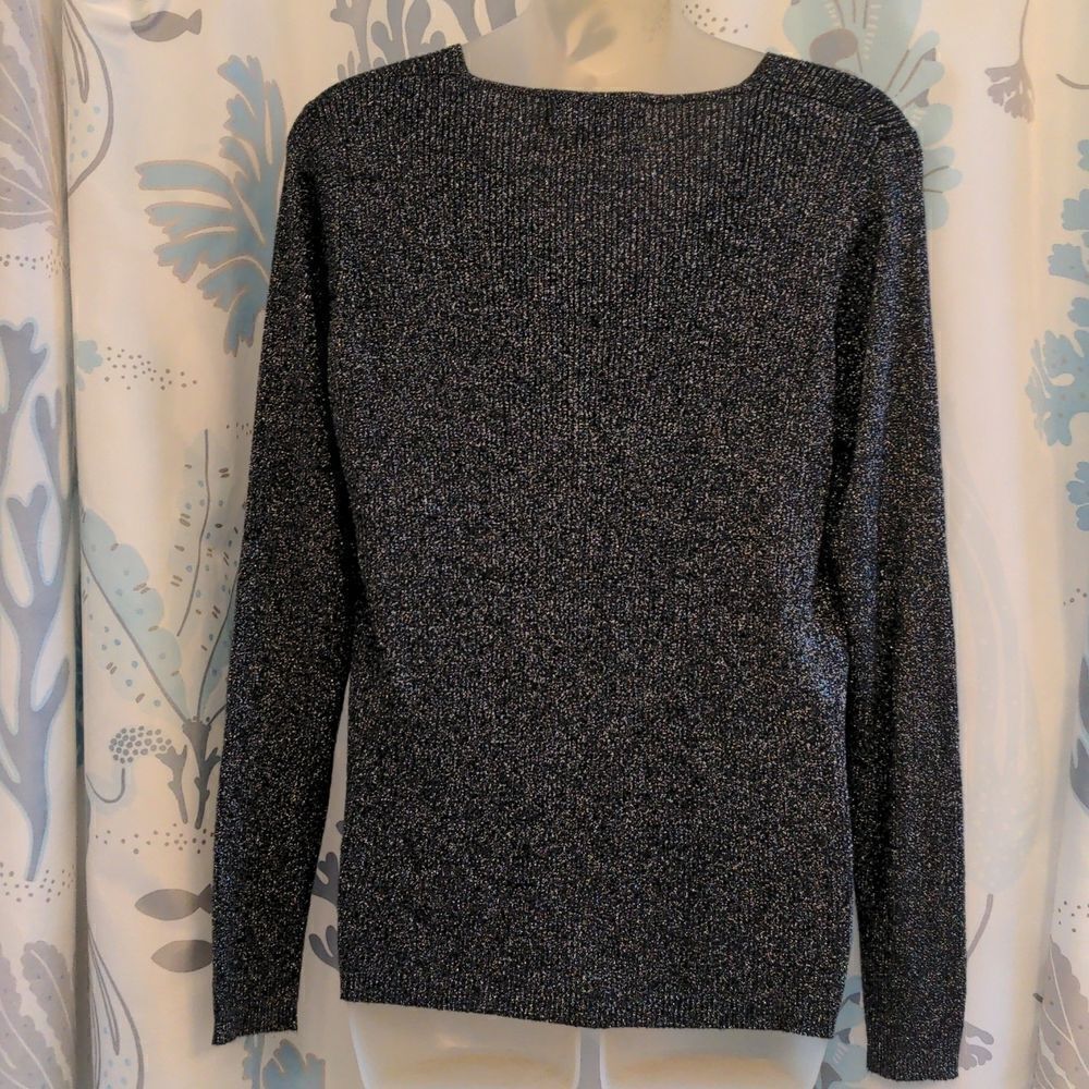 Petite Sophisticate Charcoal Grey + Silver Silk Blend Cardigan Sweater Sz M - Picture 4 of 9